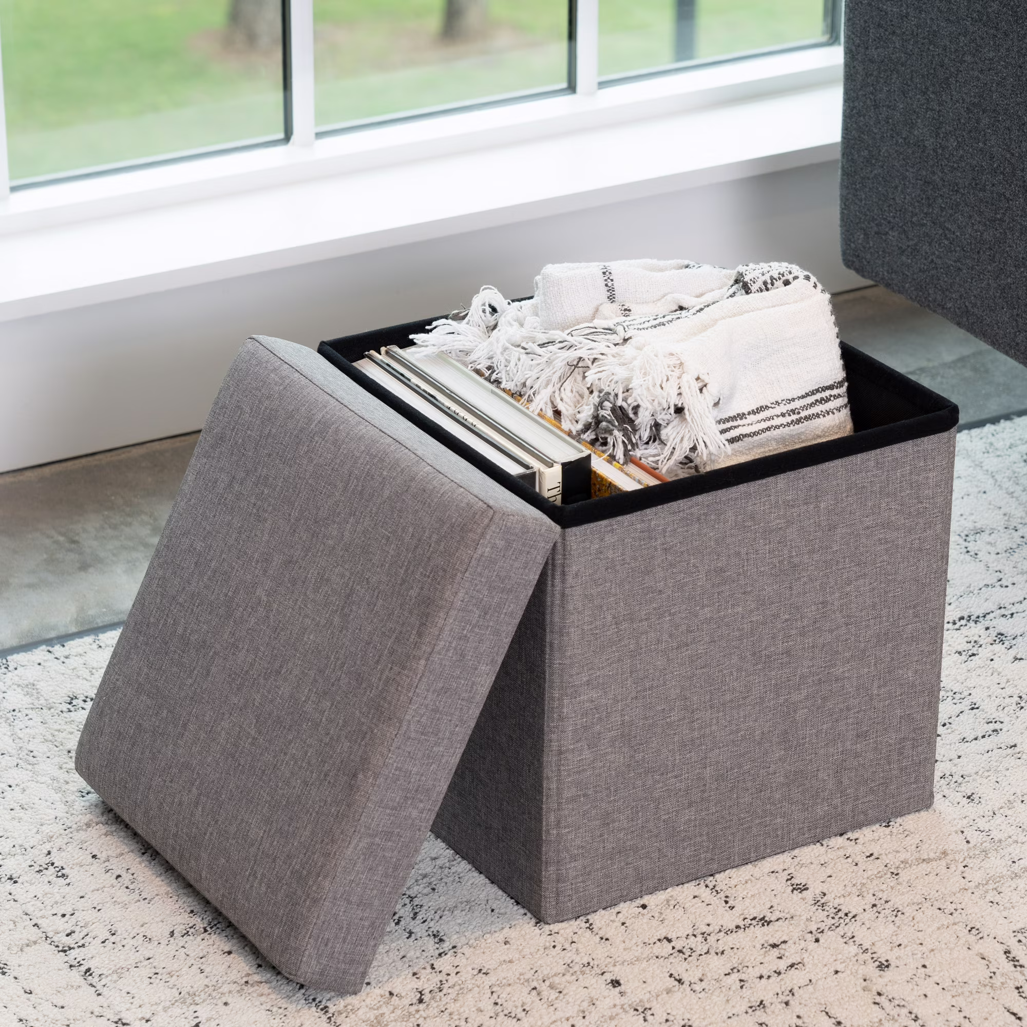 Mainstays Collapsible Storage Ottoman, Grey