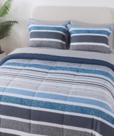 Mainstays all in one reversible comforter and sheet Set,7-Piece Blue Stripe, Queen